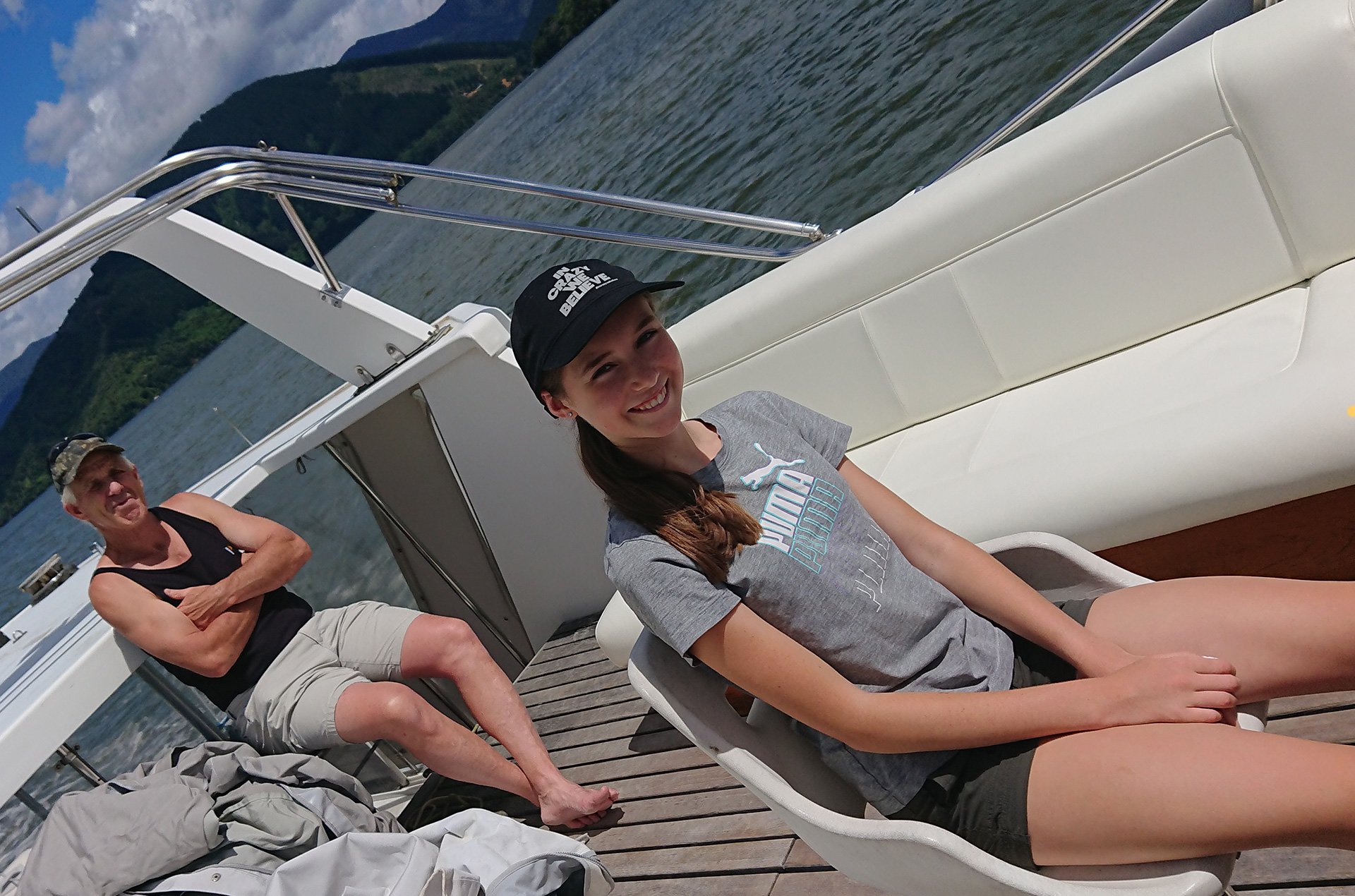 Sophia driving the boat driving the boat