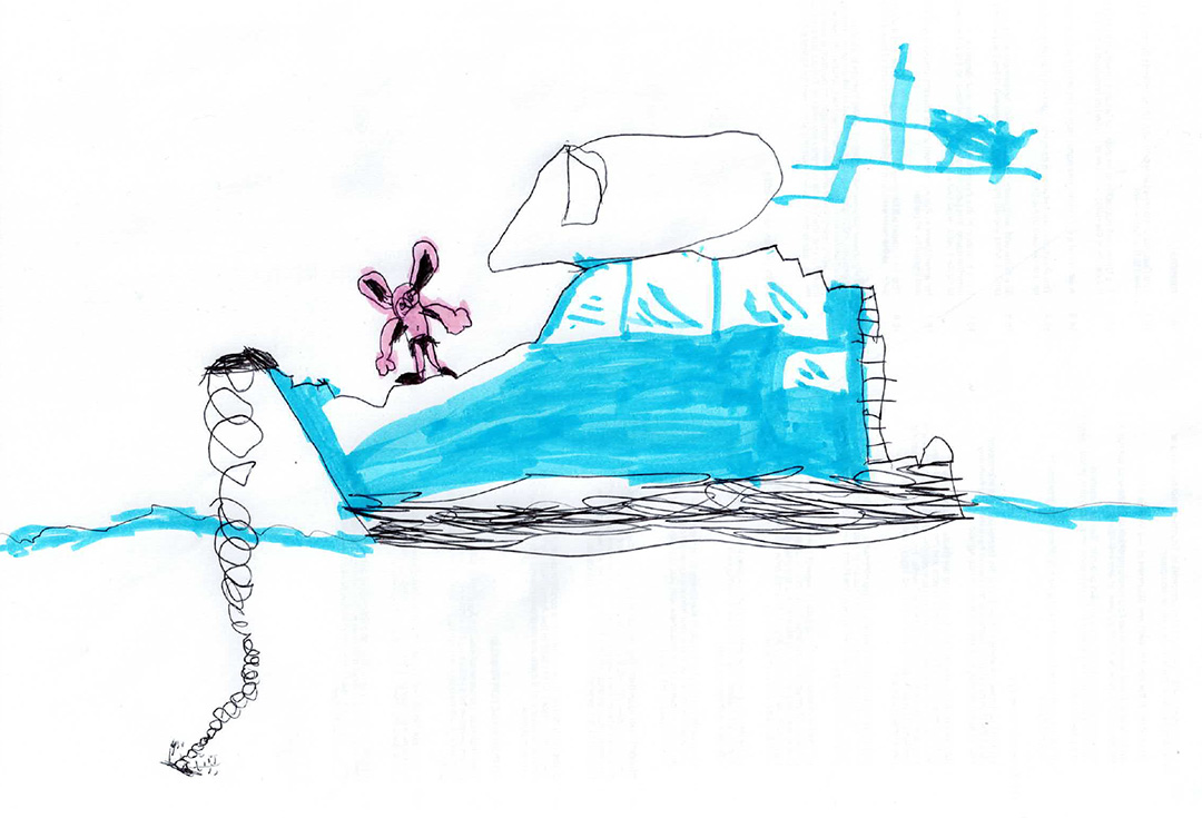 childs drawing of a boat at anchor