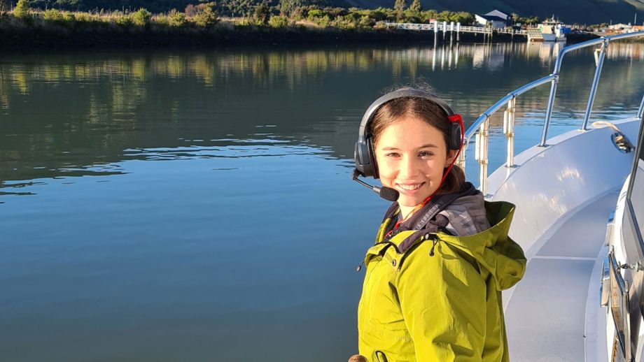 Sophia wearing a headset